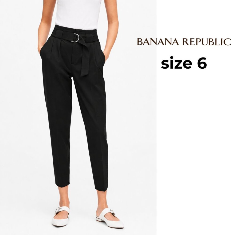 NWT Banana Republic Black Belted High Rise Tapered Ankle Pants Size 6